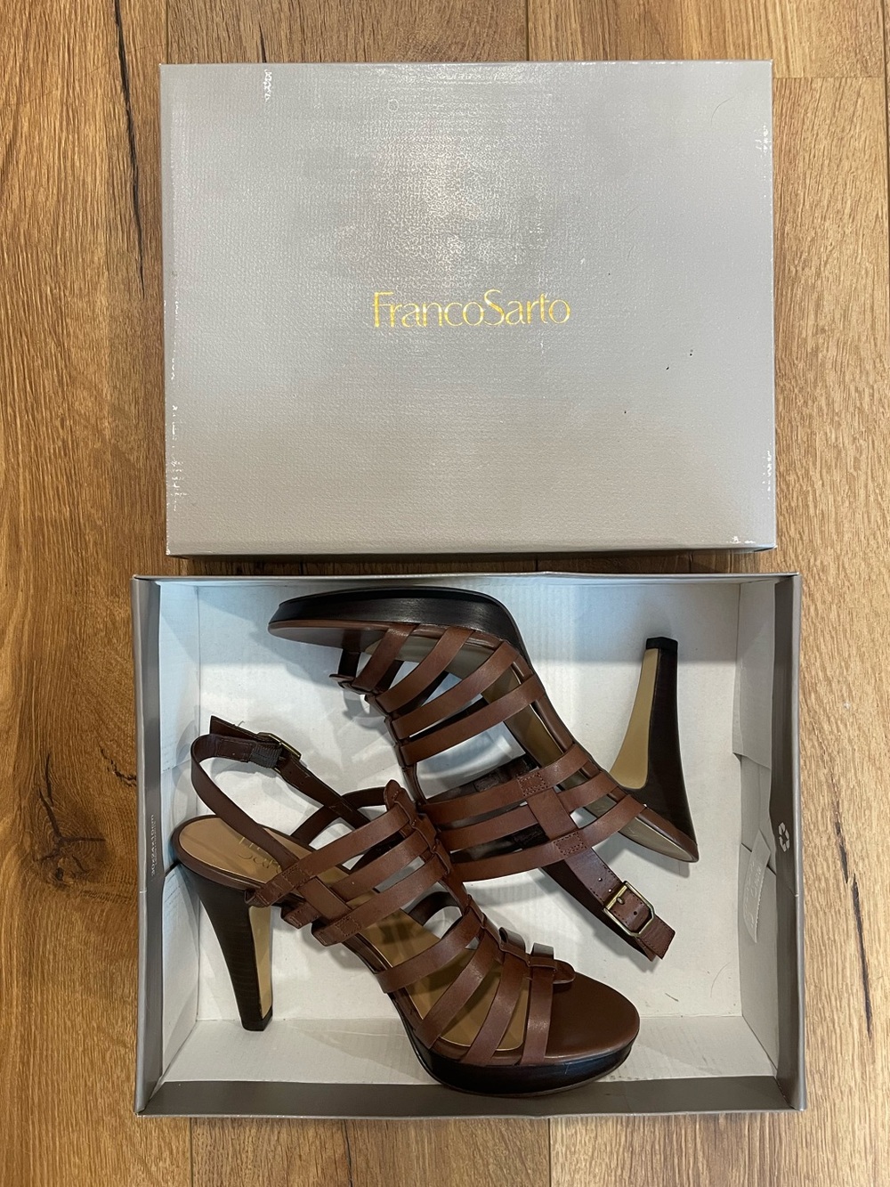 Franco Sarto Martinez Brown Leather High-Heel Sandals Size 9 - Picture 8 of 10